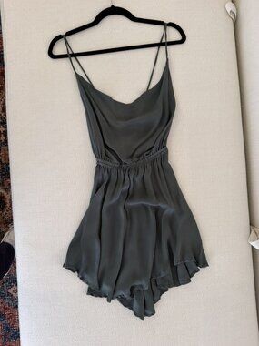 Indah Vida Grey Silk Open Back Mini Dress XS Cowrie Shell Tie Bohemian Bali